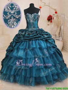 Flare Sleeveless Sweep Train Beading and Appliques and Ruffled Layers and Pick Ups Lace Up Quinceanera Dress