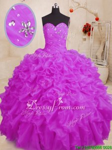 Designer Sweetheart Sleeveless Organza Sweet 16 Dresses Beading and Ruffles Lace Up