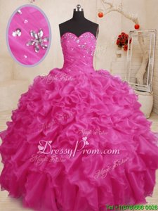 Colorful Hot Pink Quinceanera Gowns Military Ball and Sweet 16 and Quinceanera and For withBeading and Ruffles Sweetheart Sleeveless Lace Up