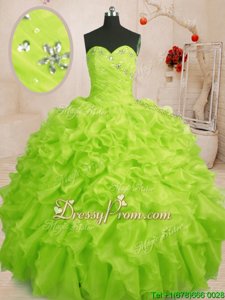 Custom Fit Yellow Green Sleeveless Floor Length Beading and Ruffles Lace Up Quinceanera Gowns