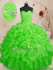 Noble Spring Green Lace Up Quince Ball Gowns Beading and Ruffles Sleeveless Floor Length
