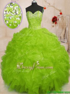 Flare Sleeveless Lace Up Floor Length Beading and Ruffles Quince Ball Gowns