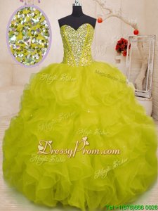 Noble Yellow Green Lace Up Quinceanera Gown Beading and Ruffles Sleeveless Floor Length
