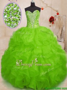 Hot Sale Spring Green Lace Up Vestidos de Quinceanera Beading and Ruffles Sleeveless Floor Length