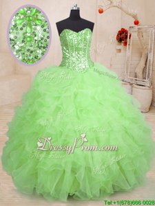 Lovely Sweetheart Sleeveless Lace Up Sweet 16 Dress Spring Green Organza