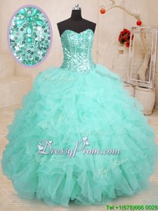 New Style Sleeveless Floor Length Beading and Ruffles Lace Up Quinceanera Dresses with Apple Green