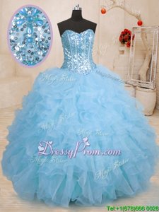 Chic Floor Length Lace Up Sweet 16 Dress Baby Blue and In forMilitary Ball and Sweet 16 and Quinceanera withBeading and Ruffles