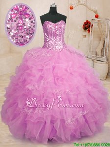 Romantic Spring and Summer and Fall and Winter Organza Sleeveless Floor Length Quinceanera Gowns andBeading and Ruffles