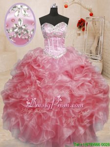 Custom Made Sleeveless Floor Length Beading Lace Up Quinceanera Dress with Baby Pink