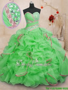 Flirting Sleeveless Brush Train Lace Up With Train Beading and Ruffles Quinceanera Gowns