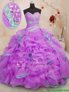 With Train Ball Gowns Sleeveless Lilac Vestidos de Quinceanera Brush Train Lace Up