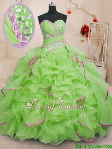 Dynamic Brush Train Ball Gowns Vestidos de Quinceanera Spring Green Sweetheart Organza Sleeveless With Train Lace Up
