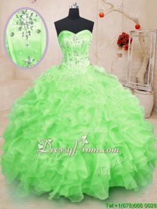 Latest Spring Green Quinceanera Gown Military Ball and Sweet 16 and Quinceanera and For withBeading and Ruffles Sweetheart Sleeveless Lace Up