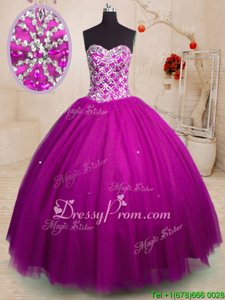 Best Selling Fuchsia Ball Gown Prom Dress Military Ball and Sweet 16 and Quinceanera and For withBeading Sweetheart Sleeveless Lace Up
