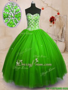 Suitable Floor Length Spring Green Vestidos de Quinceanera Sweetheart Sleeveless Lace Up