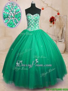 High Class Spring and Summer and Fall and Winter Tulle Sleeveless Floor Length Ball Gown Prom Dress andBeading