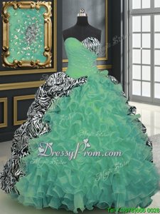 Nice Multi-color 15th Birthday Dress Military Ball and Sweet 16 and Quinceanera and For withBeading and Ruffles and Pattern Sweetheart Sleeveless Brush Train Lace Up