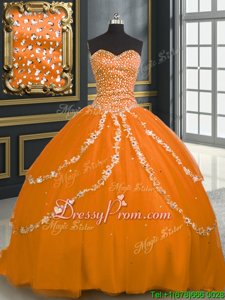 Fantastic Orange Sweetheart Neckline Beading and Appliques Sweet 16 Dresses Sleeveless Lace Up