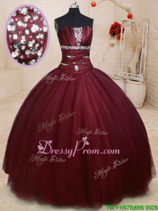 Shining Floor Length Ball Gowns Sleeveless Burgundy Sweet 16 Quinceanera Dress Lace Up
