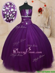 Nice Floor Length Ball Gowns Sleeveless Eggplant Purple Quinceanera Gown Lace Up