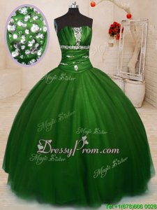 Designer Green Ball Gowns Beading Sweet 16 Quinceanera Dress Lace Up Tulle Sleeveless Floor Length