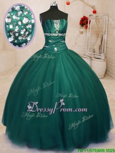 Best Beading Ball Gown Prom Dress Dark Green Lace Up Sleeveless Floor Length