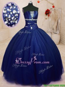 Trendy Royal Blue Sleeveless Tulle Lace Up Quinceanera Dresses forMilitary Ball and Sweet 16 and Quinceanera