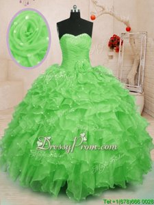 Sweetheart Sleeveless Lace Up Quinceanera Gown Spring Green Organza