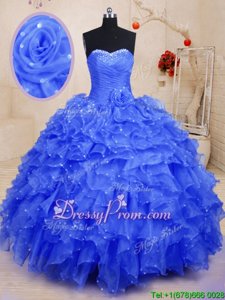 Cute Floor Length Blue 15 Quinceanera Dress Sweetheart Sleeveless Lace Up