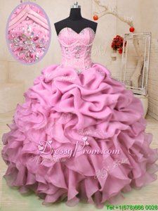 New Style Sleeveless Beading and Ruffles and Pick Ups Lace Up 15th Birthday Dress