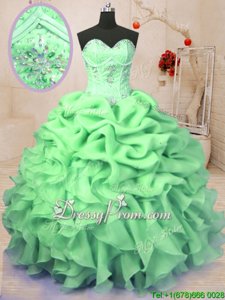 Spring Green Sweetheart Lace Up Beading and Ruffles and Pick Ups Sweet 16 Quinceanera Dress Sleeveless