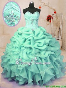 Free and Easy Apple Green Sweetheart Neckline Beading and Ruffles and Pick Ups Quinceanera Gown Sleeveless Lace Up