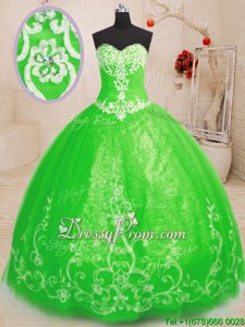 Glittering Spring Green Sweetheart Lace Up Beading and Appliques Quinceanera Gown Sleeveless