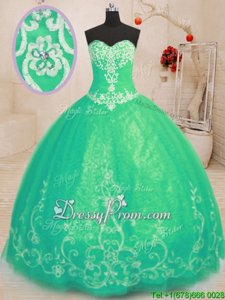 Traditional Ball Gowns 15th Birthday Dress Turquoise Sweetheart Tulle Sleeveless Floor Length Lace Up