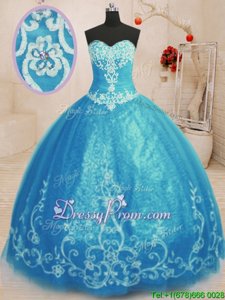 Noble Ball Gowns Quinceanera Dresses Baby Blue Sweetheart Tulle Sleeveless Floor Length Lace Up