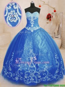 Custom Designed Sweetheart Sleeveless Tulle Vestidos de Quinceanera Beading and Appliques Lace Up