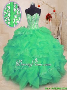 Luxury Turquoise Sleeveless Organza Lace Up 15th Birthday Dress forMilitary Ball and Sweet 16 and Quinceanera