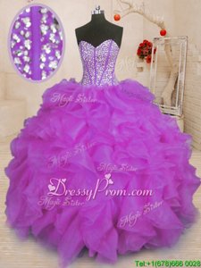 Deluxe Purple Quinceanera Dresses Military Ball and Sweet 16 and Quinceanera and For withBeading and Ruffles Sweetheart Sleeveless Lace Up