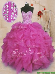 Romantic Spring and Summer and Fall and Winter Organza Sleeveless Floor Length Sweet 16 Dresses andBeading and Ruffles