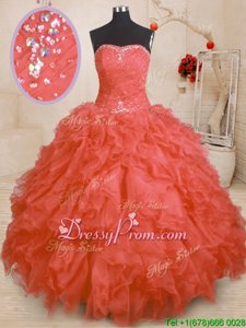 Exquisite Floor Length Ball Gowns Sleeveless Orange Red 15th Birthday Dress Lace Up
