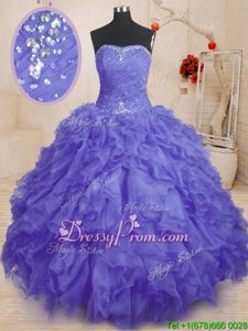 Admirable Purple Lace Up Sweet 16 Quinceanera Dress Beading and Ruffles and Ruching Sleeveless Floor Length