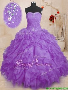 Best Selling Spring and Fall and Winter Organza Sleeveless Floor Length Sweet 16 Dress andBeading and Ruffles and Ruching