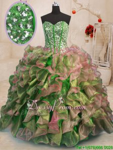 Multi-color Sleeveless Beading and Ruffles Floor Length Sweet 16 Quinceanera Dress