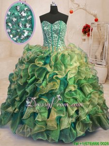 Comfortable Multi-color Sleeveless Organza Lace Up Vestidos de Quinceanera forMilitary Ball and Sweet 16 and Quinceanera