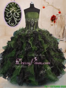 Free and Easy Strapless Sleeveless Lace Up 15 Quinceanera Dress Multi-color Organza