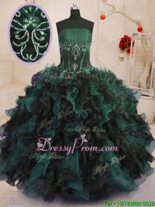 Glamorous Floor Length Multi-color Sweet 16 Dress Organza Sleeveless Spring and Summer and Fall and Winter Beading and Ruffles