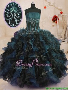 Modest Spring and Summer and Fall and Winter Organza Sleeveless Floor Length Sweet 16 Quinceanera Dress andBeading and Ruffles
