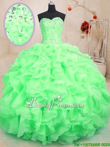 New Arrival Green Quinceanera Dresses Military Ball and Sweet 16 and Quinceanera and For withBeading and Ruffles Sweetheart Sleeveless Lace Up