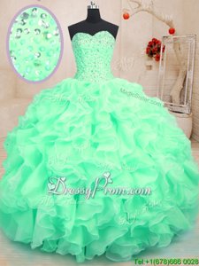 Apple Green Sleeveless Floor Length Beading and Ruffles Lace Up 15 Quinceanera Dress