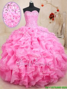 Stylish Sleeveless Lace Up Floor Length Beading and Ruffles 15th Birthday Dress